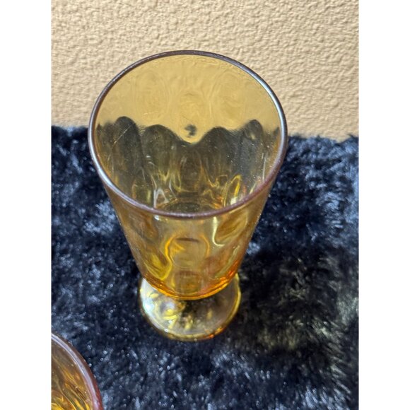 Vintage Hazel Atlas Lyric Gold Harvest Amber Optic Stemmed Glasses Set of 2 - Picture 3 of 8